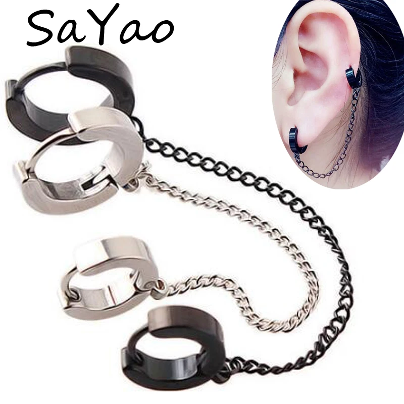 

SaYao 2Piece Punk Cross Stainless Steel Stud Earring Long Tassels Men Women Crosses Huggie Earrings Body Piercing Jewelry