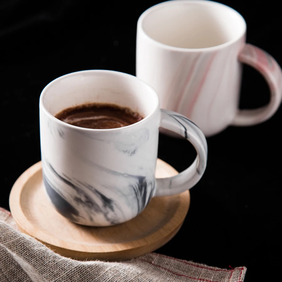 

MUZITY Ceramic Coffee Mug Creative Marble Design Porcelain Tea Mug 400ml Breakfast Light Red Milk Mug With Handgrip