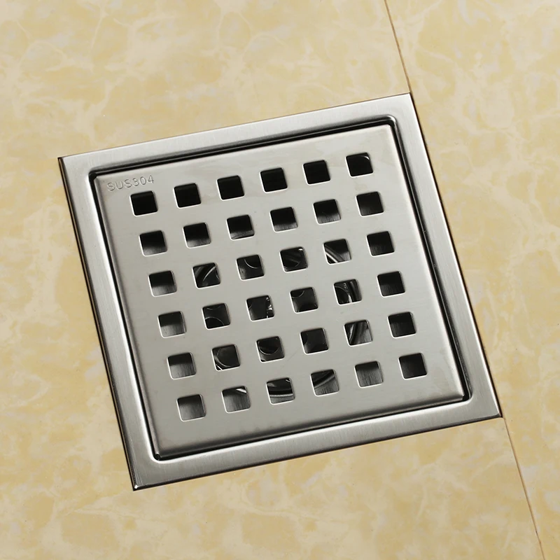 Brushed 150*150mm 6 Inch Square Shower Floor Drain with Removal Grate