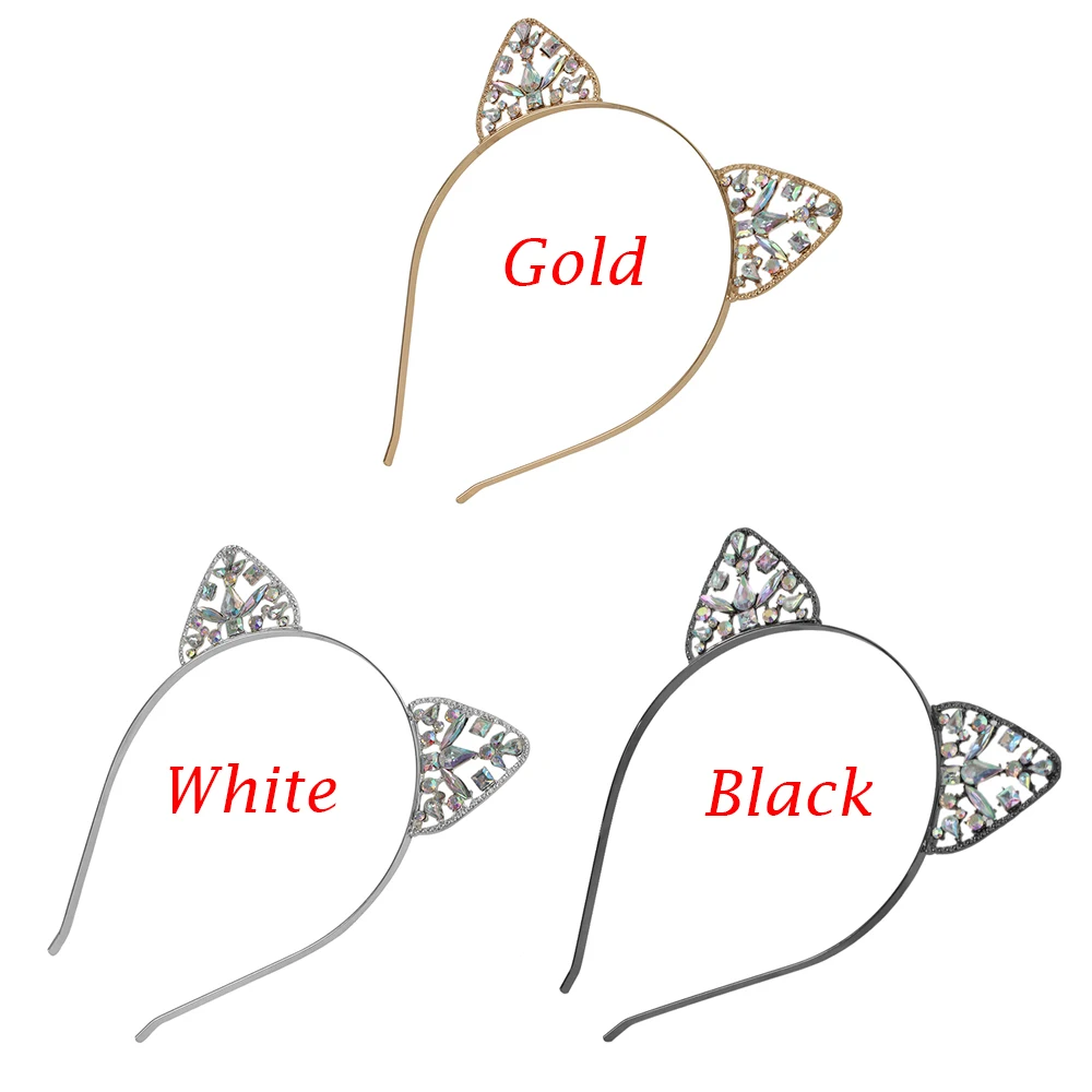 New Hair Accessories Crystal Cat Ears Hair Hoop Headband Women Shiny Rhinestone Cats Ear Hair Bands Costume Party Headwear