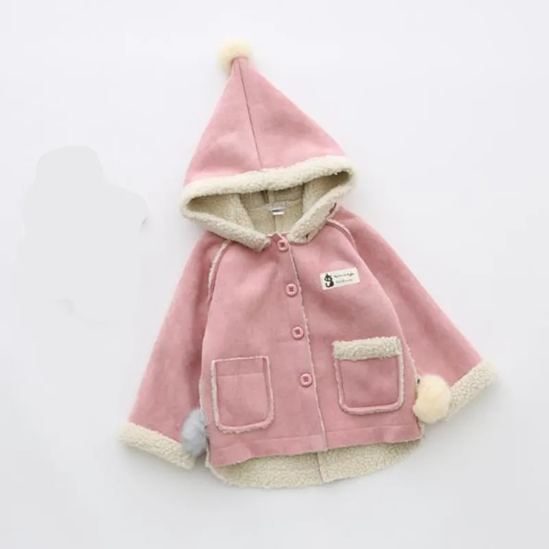Children's Winter Coat Girl Patchwork Suede Jacket Baby Pink Warm
