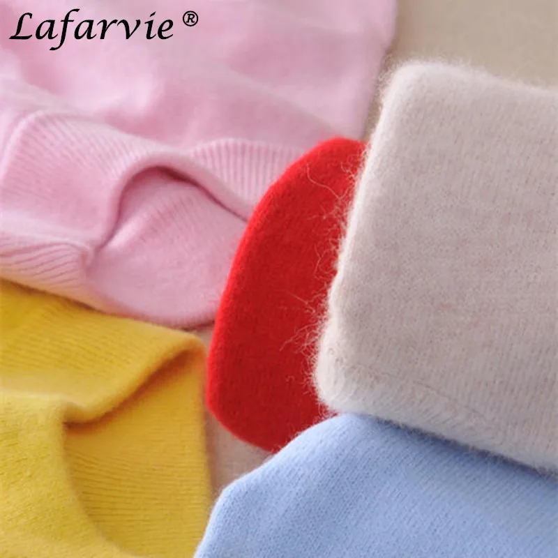 Lafarvie الأزياء الكشمير المخلوطة محبوك سترة النساء قمم الخريف الشتاء الياقة المدورة البلوفرات الإناث طويلة الأكمام بلون