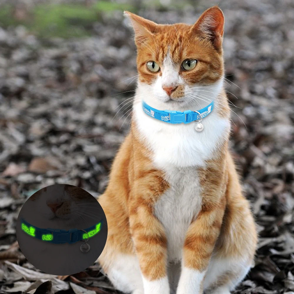 Safety Nylon Cat Dog Collar Lovely Adjustable Breakaway Pet Cat Collars With Bell Fluorescence Pet Cats Kitten Supplies