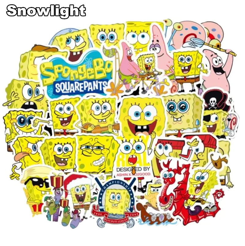 

100Pcs/lot Anime Cartoon Yellow Sponge PVC Waterproof Sticker For Moto Car & Suitcase Cool Laptop Stickers Skateboard Sticker