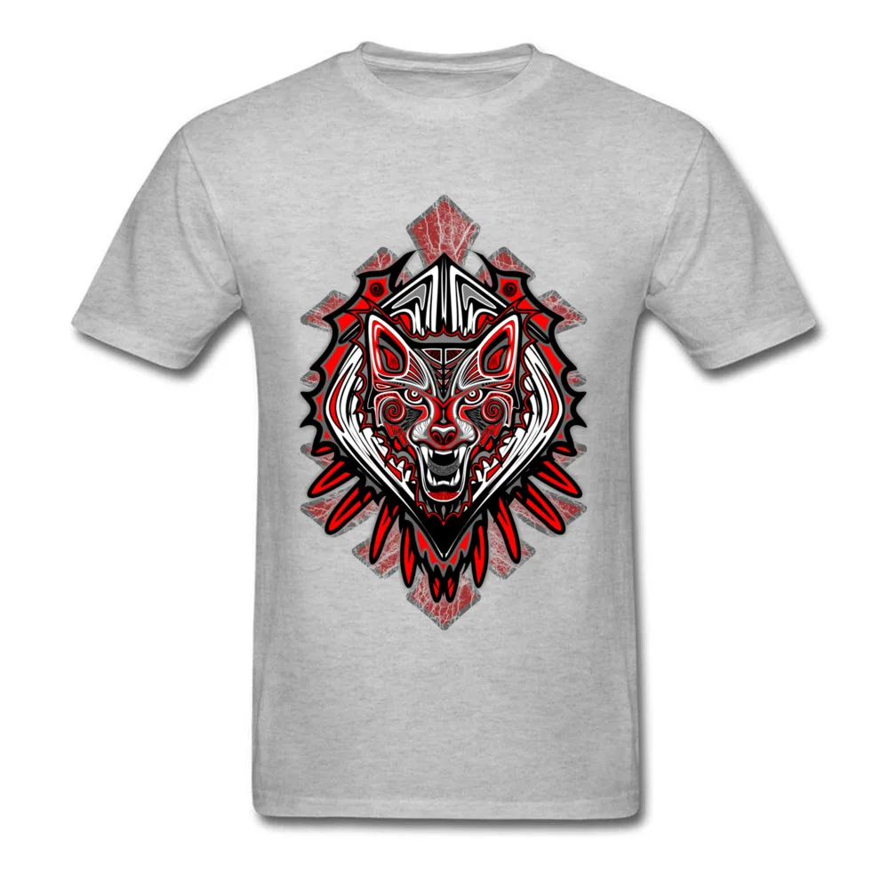 Wolf Tattoo Style Haida Art Short Sleeve Tops Tees Crew Neck All Cotton Men T Shirts Party Clothing Shirt Oversized Wolf Tattoo Style Haida Art grey