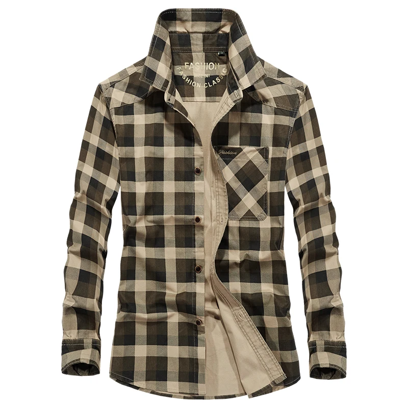 

Army Style AFS JEEP Brand Plaid Shirt Men Long Sleeve 2018 Autumn Cotton Breathable Men's Military Shirt camisa masculina