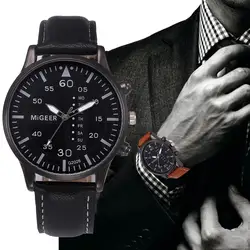 Новые часы Для мужчин Роскошные Кварцевые Спортивные Военная Униформа Нержавеющая сталь циферблат кожаный ремешок наручные часы Для