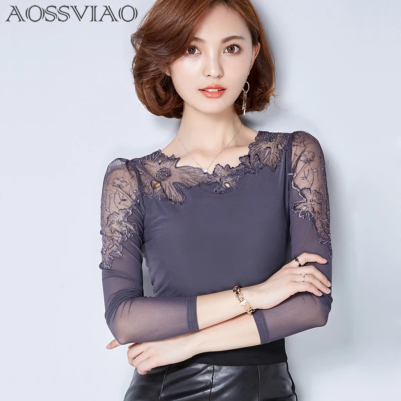 Blusa de encaje de talla grande para mujer, blusa de chifón, blusas de manga larga para mujer, blusas femeninas, ropa para mujer 2018 Blusa de encaje de talla grande para mujer, blusa de chifón, blusas de manga larga para mujer, blusas femeninas, ropa para mujer 2018