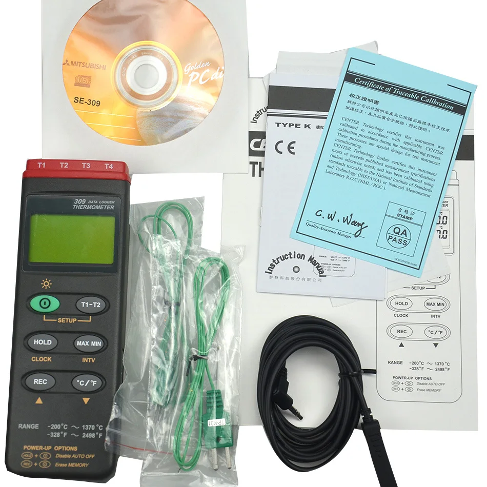 CENTER-309 Digital K Type Industrial Thermocouple Thermometer, 4 Inputs, 16000 Records Datalogger CENTER-309 Digital K Type Industrial Thermocouple Thermometer, 4 Inputs, 16000 Records Datalogger