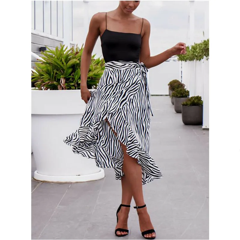 

2019 Fashion Women Wrap Sarong Summer Long Skirt Zebra-Stripe Beach Cover Up Bohemian Ladies Boho Skirts New Arrival Size S-XL
