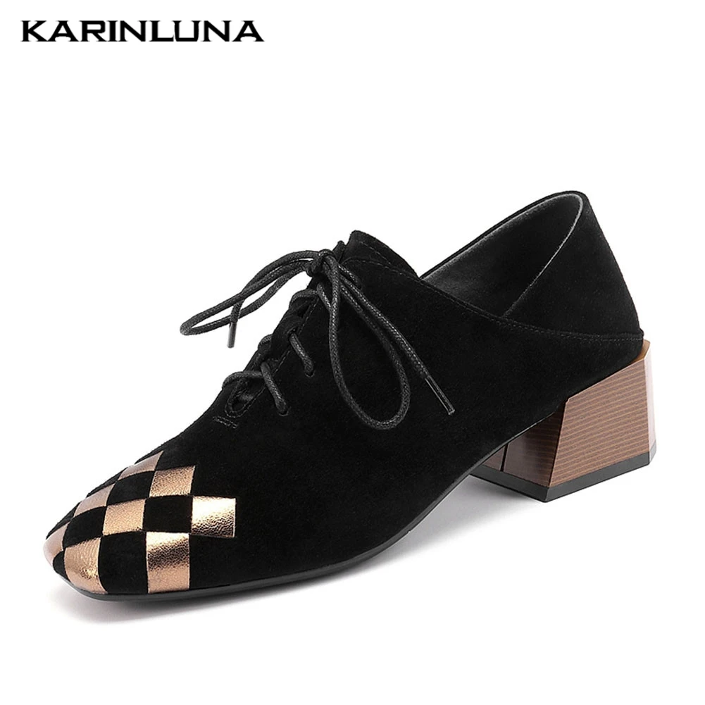 

Brand Large Size 34-42 Elegant Kid Suede Leather Ladies square Heels Women Shoes women's Casual Party Ol Autumn Spring Pumps