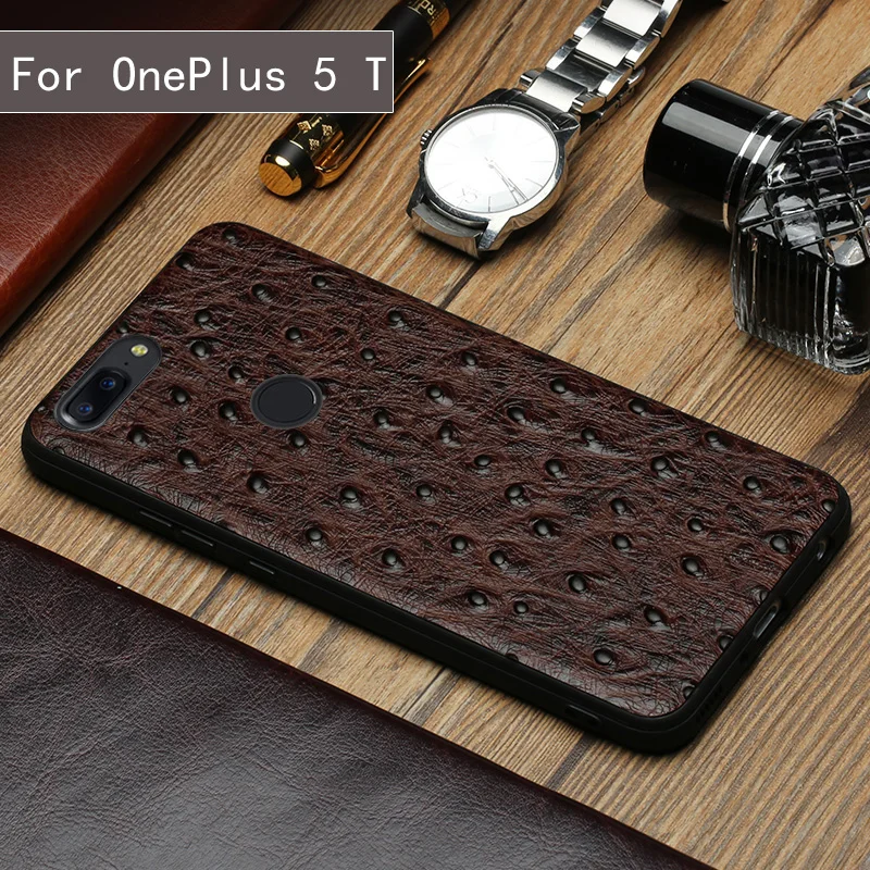 

Wangcangli Genuine Leather Phone Case For Oneplus 5 5T Silicone Edge Luxury Ostrich Texture Utral Slim Phone cover