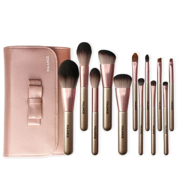 

MAANGE 12PCS Make Up Brush Foundation Eyeshadow Concealer Makeup Brushes Tools With Pink Cosmetic PU Bag