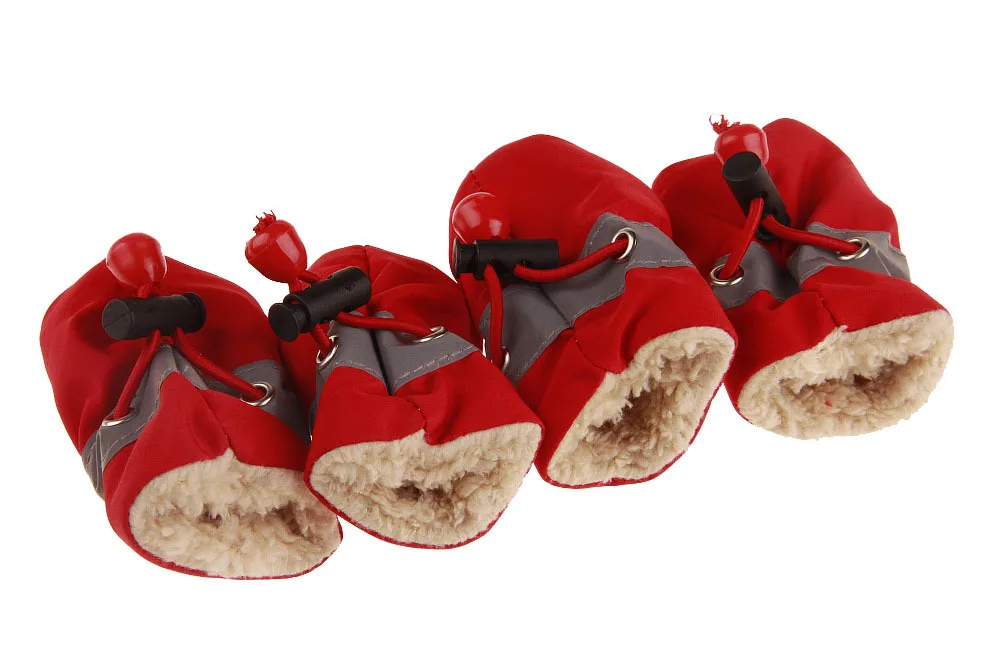 Зимние теплые ботинки для собак, 4 шт. Нескользящие непромокаемые зимние ботинки обувь, толстые теплые носки для маленьких кошек, собак, щенков - Цвет: red