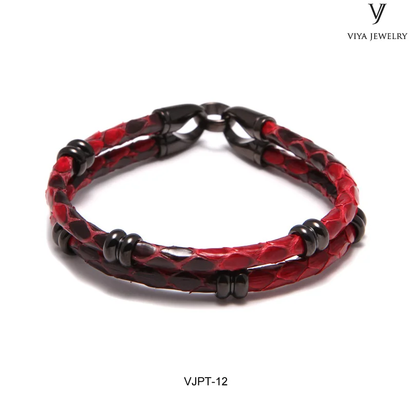VJPT-12 Real Python skin leather cords with 316L stainless steel beads bracelet (4)