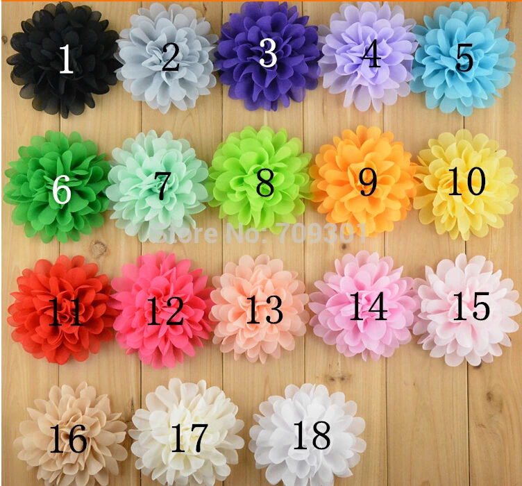 Wholesale 3.5" Lace Flower Chiffon Flower In Handmade 18 Colors Multi