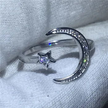 

Handmade Moon star shape 100% Soild 925 Sterling Silver ring Sona 5A zircon Stone Engagement Wedding band Ring for women Gift