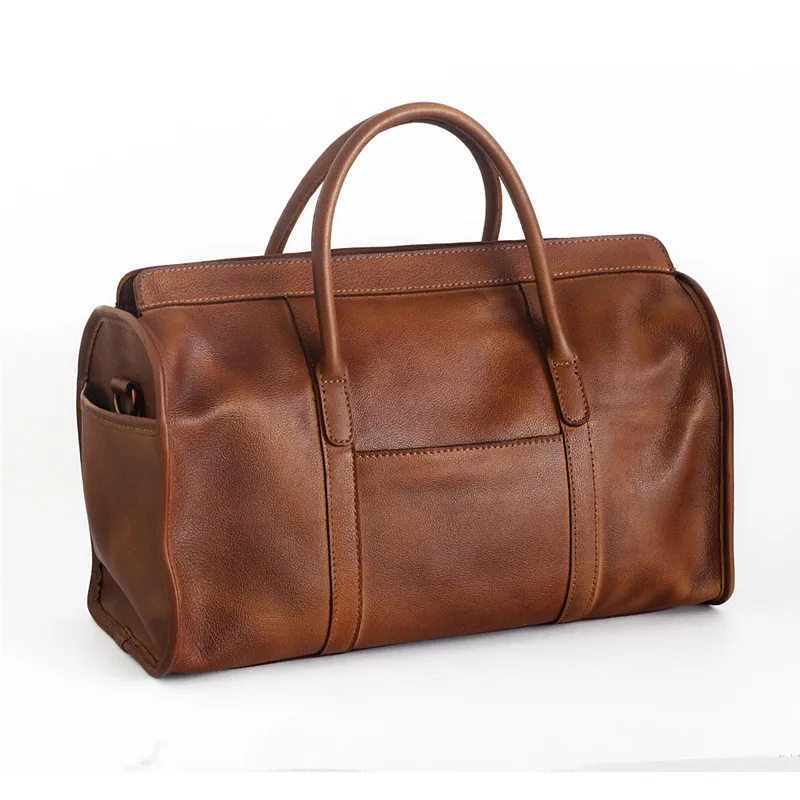 US $63.21 Pndme Vintage Handmade Leather Travel Bag Simple Cowhide Leather Handbag Luggage Bag Shoulder Crossbody Bags Duffle Bag