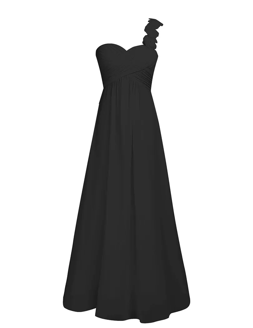 Женские взрослые Длинные Платья для подружек невесты vestidos de fiesta шифоновые длинные платья для подружек невесты с бисером на одно плечо длиной до пола - Цвет: Black