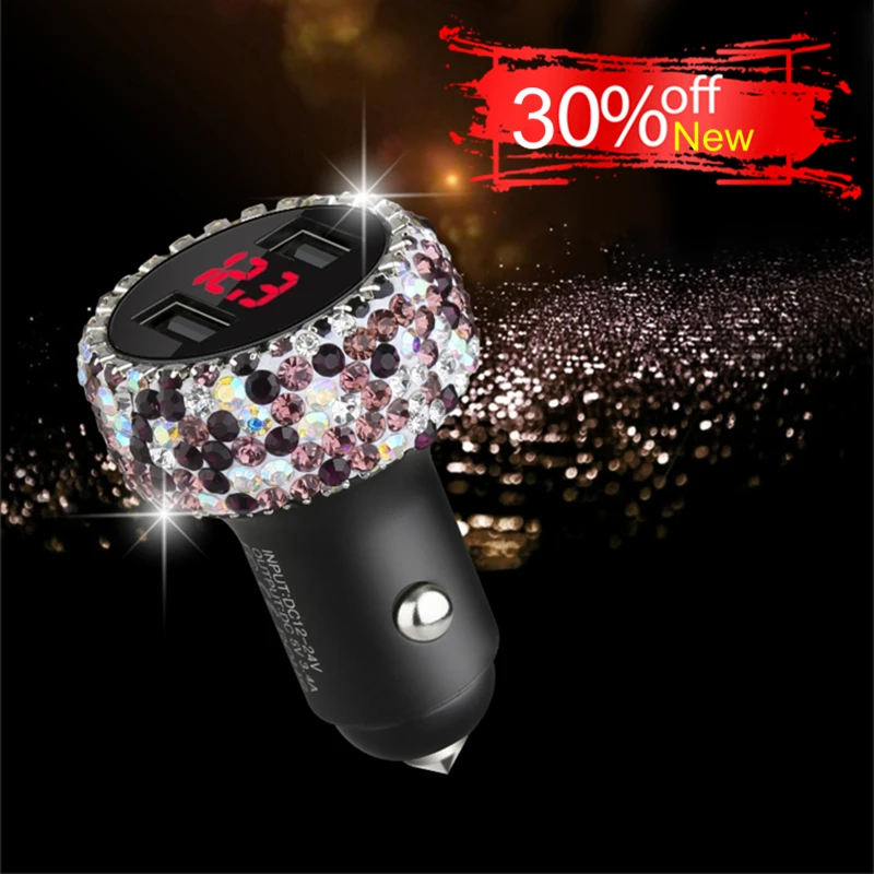 Bling Crystal Car Charger Voltage Current Digital Display Fast Charging