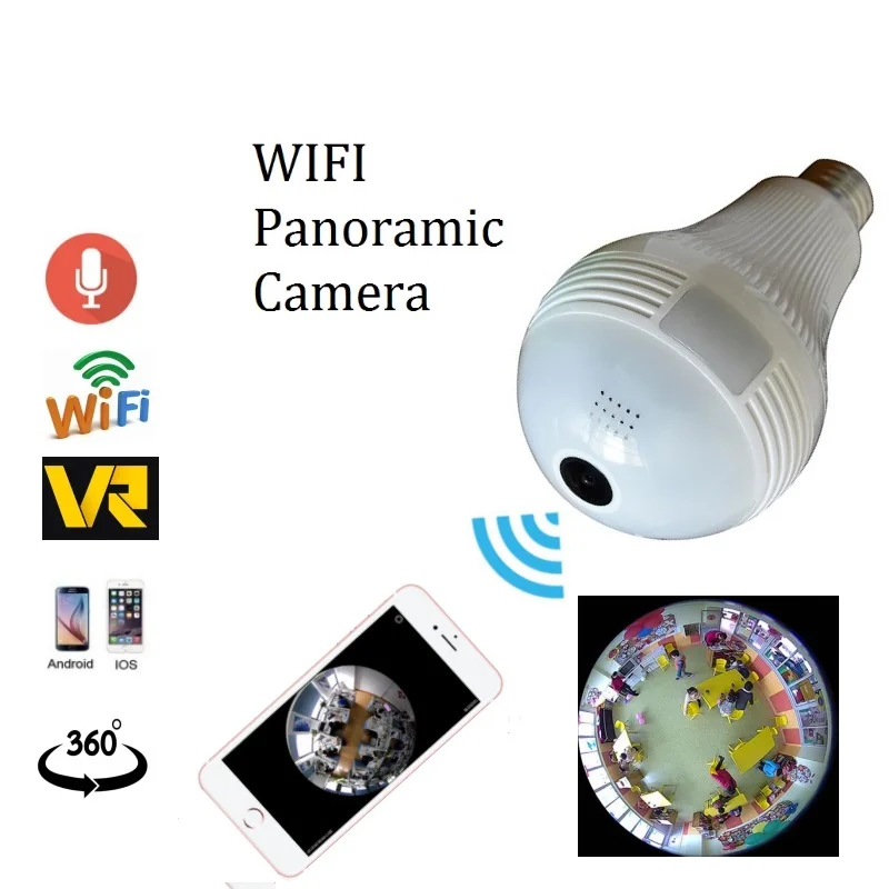1080p 960p wifi Panoramic 360 degree camera font b Wireless b font IP Light bulb mini