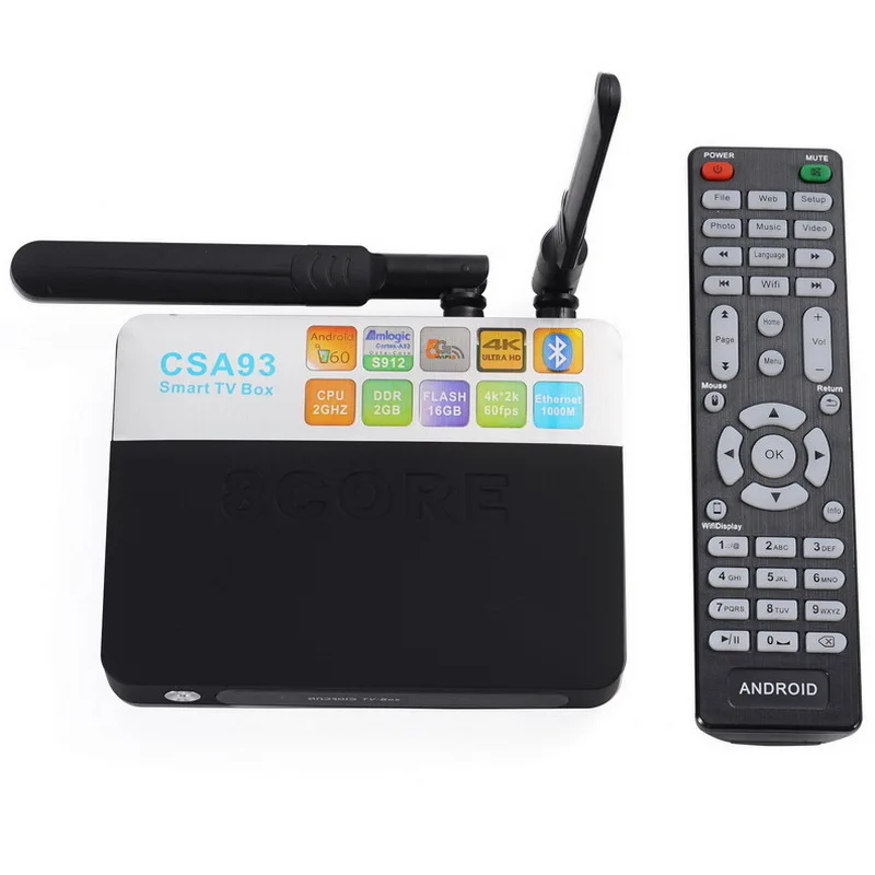 Android 7.1 TV Box CSA93 Amlogic S912 Octa Core 3GB RAM 32GB 2GB 16GB BT4.0 2.4/5.8G Dual WiFi H.265 4K 1000M Smart Meida Player