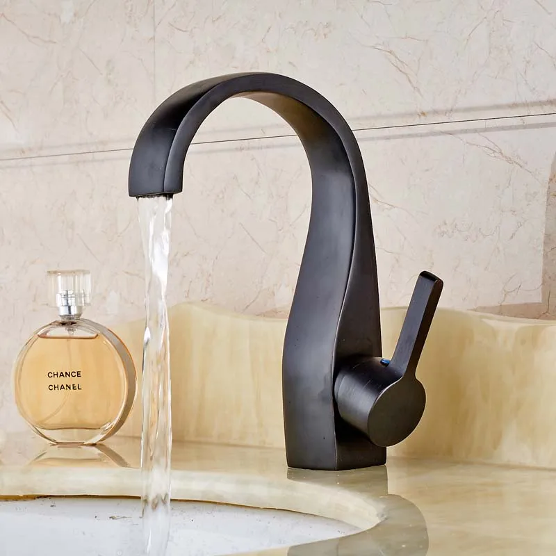 

Free Shipping Oil Rubbed Bronze Deck Mounted Single Handle Bathroom Sink Faucet Crane