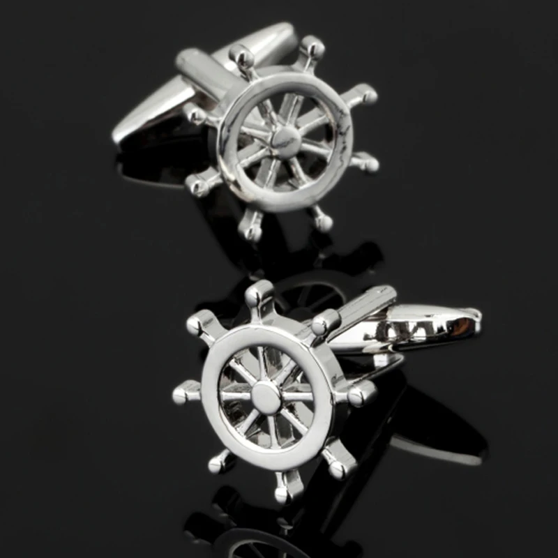 

Free shipping, new silvery boat rudder cufflinks fashion men's shirt cufflinks senior designer exclusive brand button design