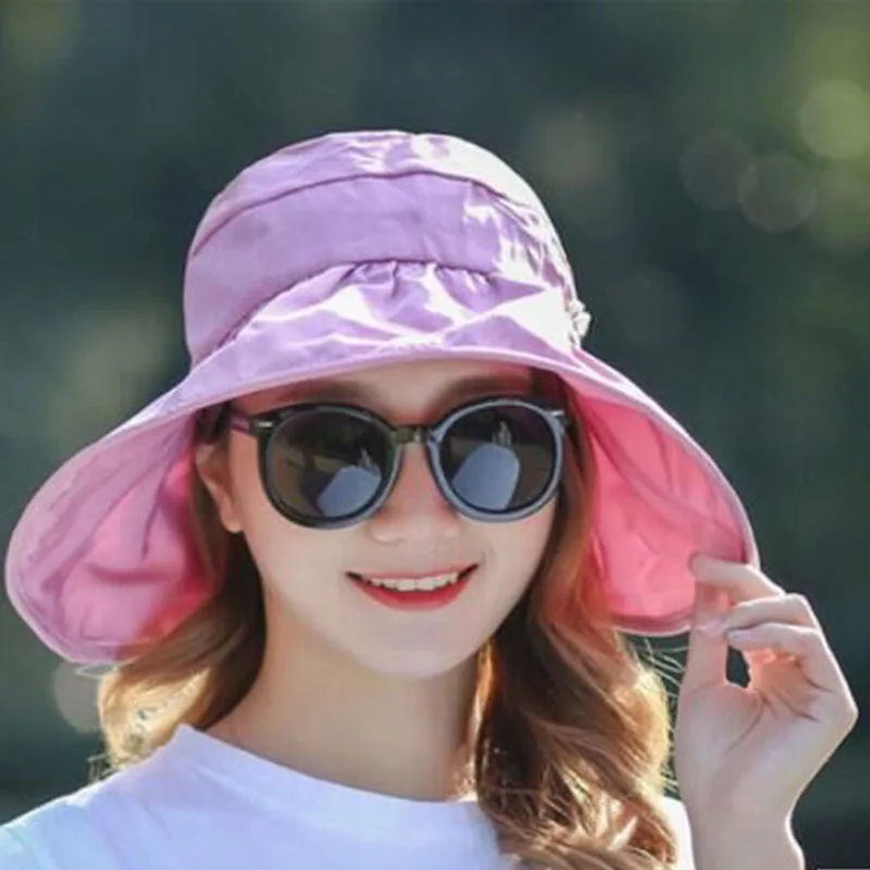 MAERSHEI Hot Sale women summer Sun Hats Solid packable sun visor hat with big heads wide brim