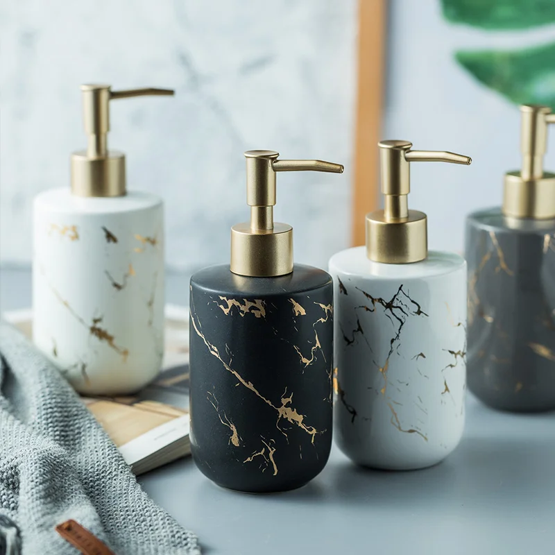 

High-grade matte marble pattern bathroom dispenser soap bottle toilet ceramic lotion sanitizer foam pump liquid holder