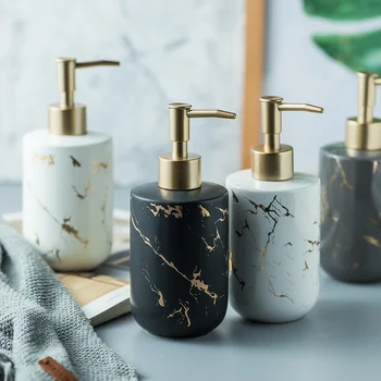 

High-grade matte marble pattern bathroom dispenser soap bottle toilet ceramic lotion sanitizer foam pump liquid holder