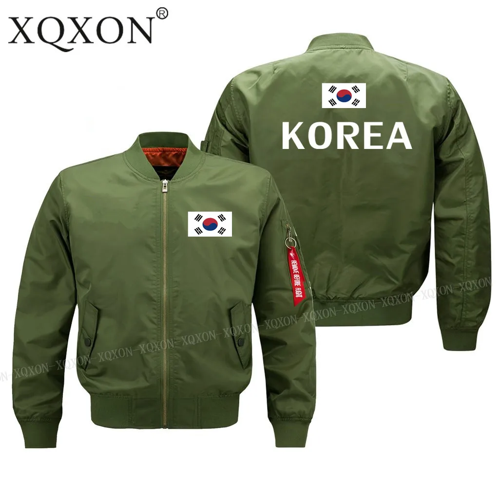 XQXON-casual осень зима новые мужские пальто куртки Южная Корея Флаг печатные мужские военные куртки размера плюс S-6XL J146 - Цвет: Army green thin