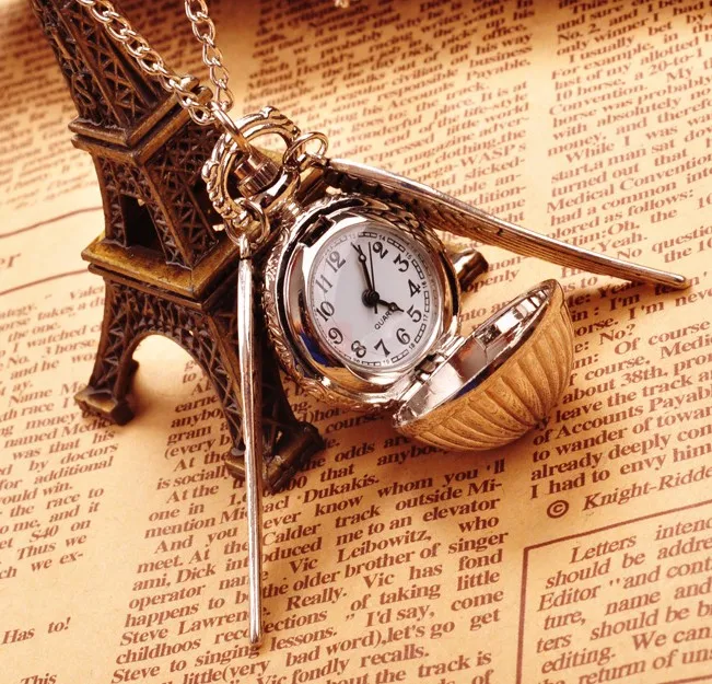 Гарри Поттер Snitch крылья серебро тыквы шары Мода кварцевые подарок стимпанк Цепочки и ожерелья карманные часы Бесплатная Доставка 100 шт