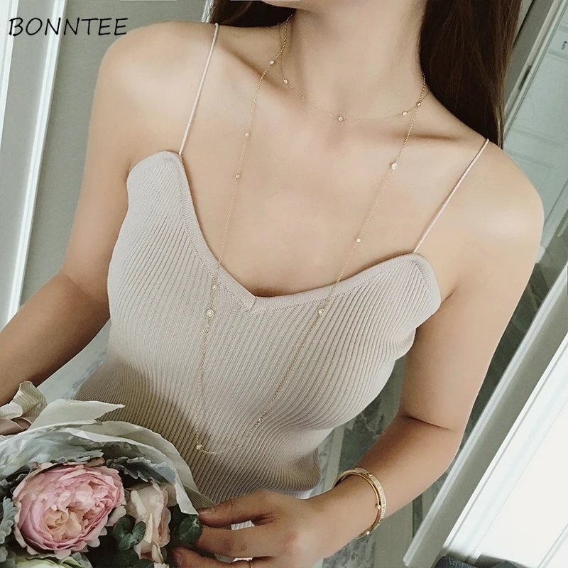 

Tanks Women Soft Solid Trendy Elegant All-match High-quality Korean Style Girls Leisure Daily Womens Female Lovely Simple 2019