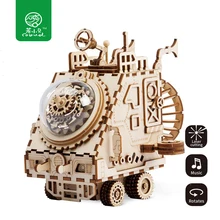 Robud Creative DIY 3D Spaceship Wooden Puzzle Game Assembly Music Box Toy Gift for Children Teens