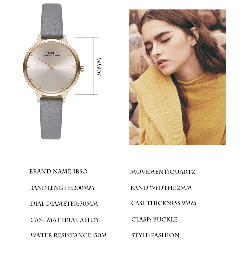 IBSO, ультра-тонкие наручные часы для женщин, ремешок из натуральной кожи, кварцевые часы, высокое качество, женские модные часы, Relogio Feminino