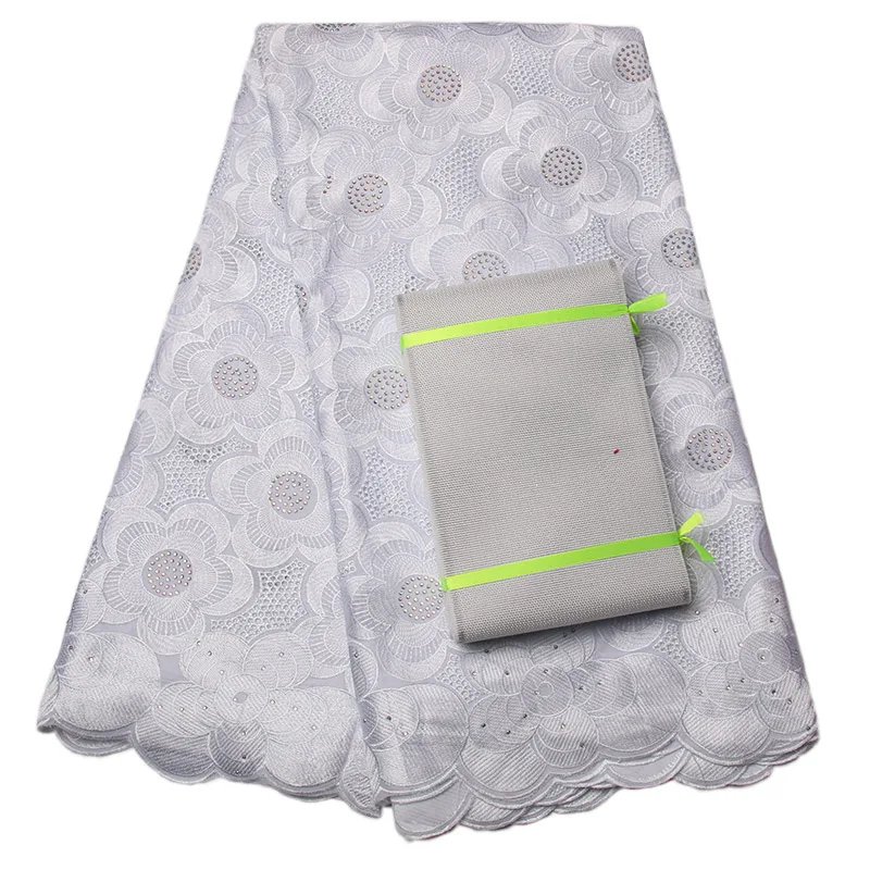 

Newest Design White Aso Oke Headtie African Swiss Voile Lace High Quality Nigeria Quipure Lace Fabric For Dress APW969B-1