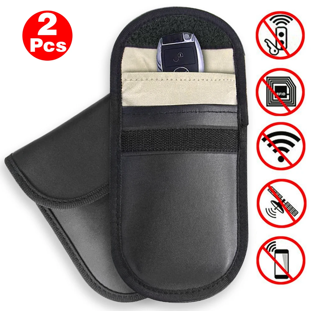 

2PCS PU Double-layer Car Key Signal Blocking Case Anti-radiation Mobile Phone Bag RFID Blocking Bag Protect Electronic Products