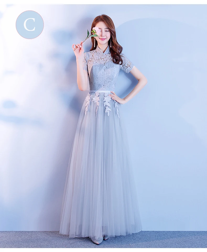 Mingli Tengda элегантное серое длинное платье подружки невесты 2019 новое простое с круглым вырезом платье с короткими рукавами для вечерние vestido de