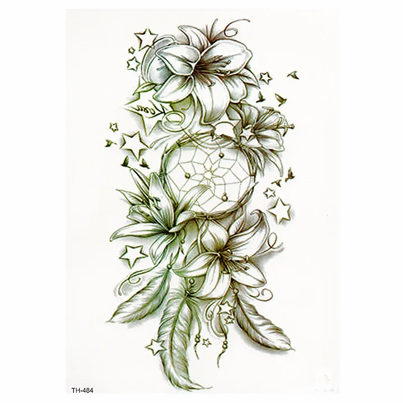 Водостойкая временная татуировка наклейка с изображением розы лотоса переводная вода под грудью плечо цветок тело искусство поддельные тату - Цвет: TH484