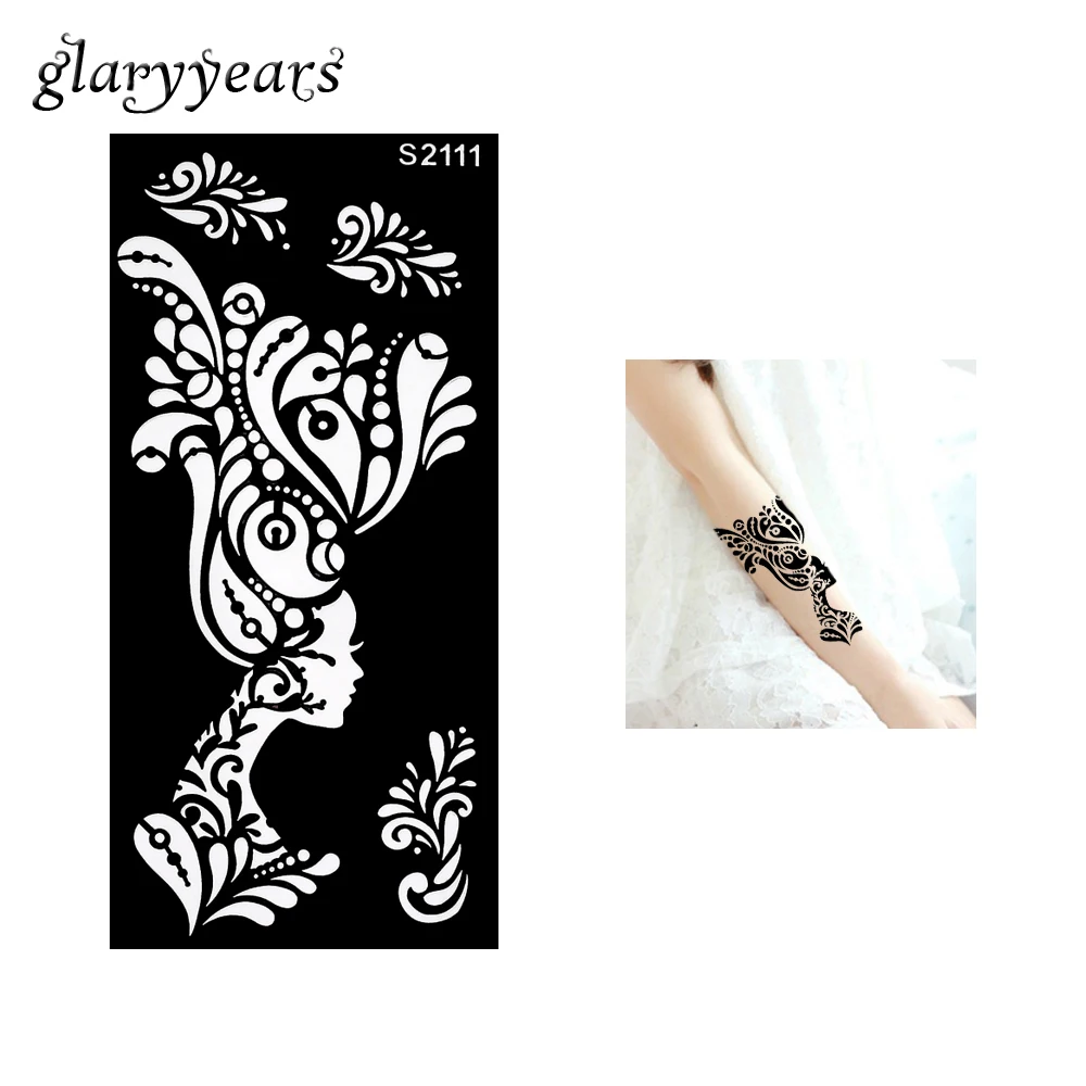1 Piece Hollow Henna Tattoo Stencil for Beauty Female Women Flower