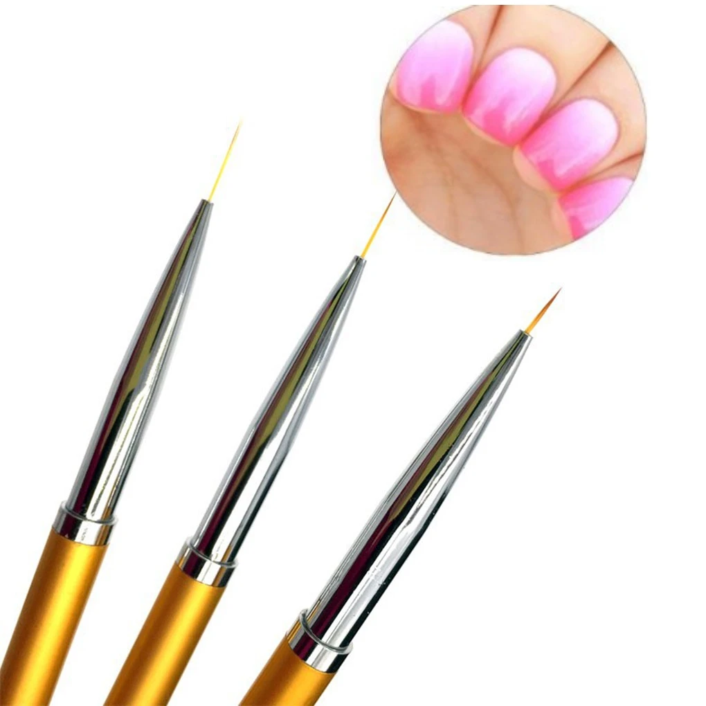 

Girls Women 3pcs Nail art brush pen rhinestone gradient UV gel drawing striping liner brush nail painting pen manicure