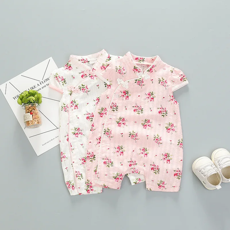 

Retail baby female summer leotard Chinese wind broken flower baby girl cheongsam trousers shorts baby baby clothes onesies