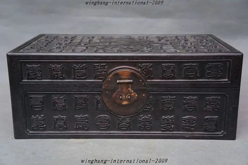 

Crafts statue Old Chinese Rosewood Pure Hand-Craved Longevity storage box container Boxes halloween