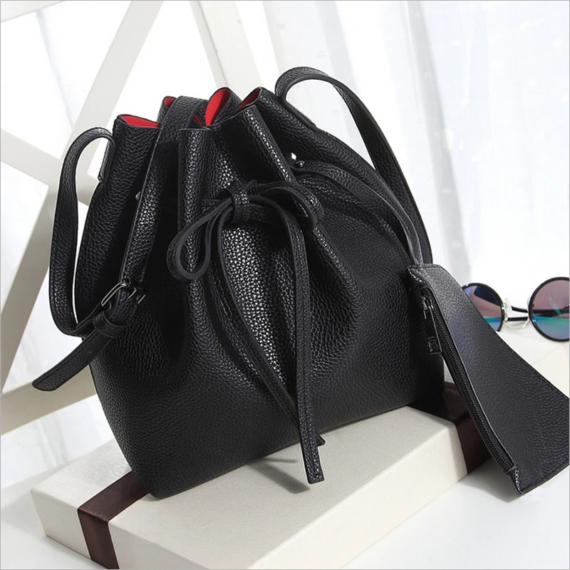 

Newest Bucket Bag Women Fashion Handbag Leather Shoulder Bag All-Match Satchel Tote Purse Lady Crossbody Bags And Extra Wallet