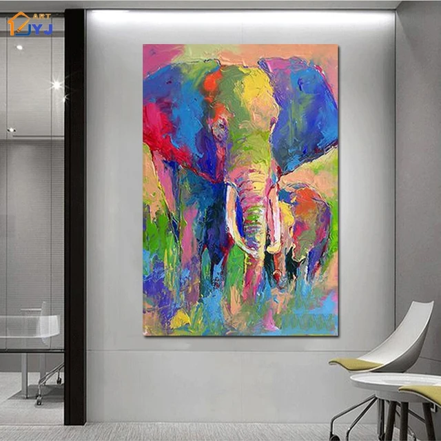 Gekleurde Olifant Foto voor Woonkamer handgeschilderde Moderne ... Gekleurde Olifant Foto voor Woonkamer handgeschilderde Moderne ...
