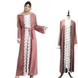 Молитва одежда для женщин Открытый спереди кафтан хлопок Абая Мусульманский Дубай кардиган джилбаб халат Макси платье