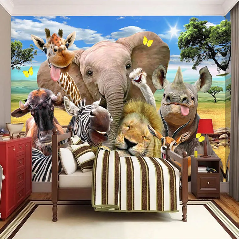 

Custom Photo Wall paper 3D Cartoon Grassland Animal Poster Mural Children's Room Bedroom Wallpaper Murales Papel De Parede 3D