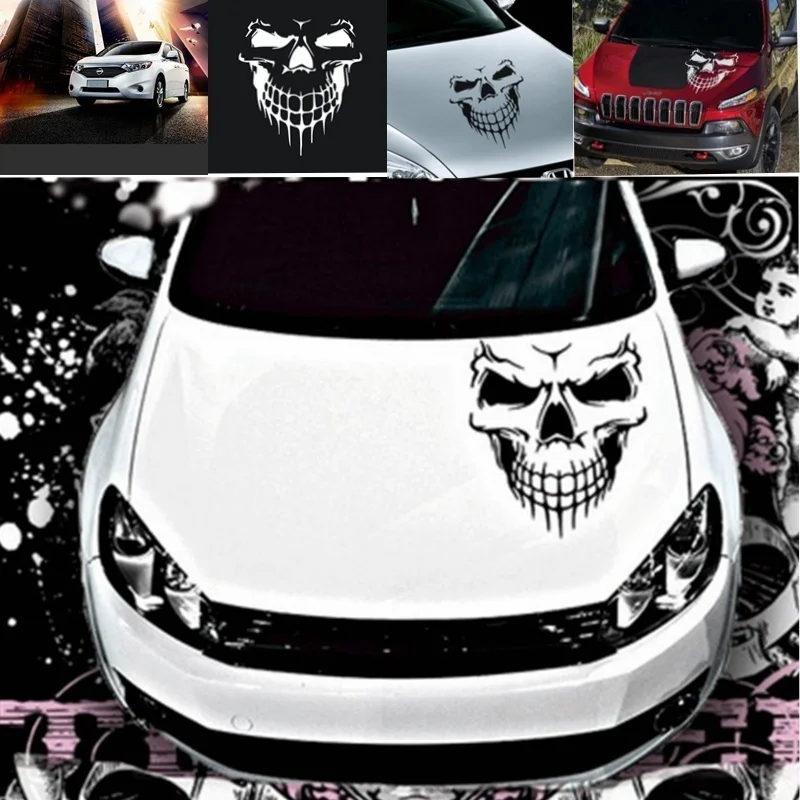 DEDC Creative Reflective Black White Skull Car  Hood Decal  