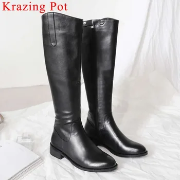 

Winter genuine leather warm thigh high boots low heels mature woman zip concise european designer holiday equestrian boots L60